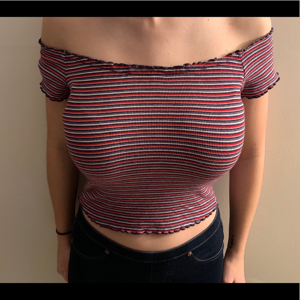 Striped Off Shoulder crop top
